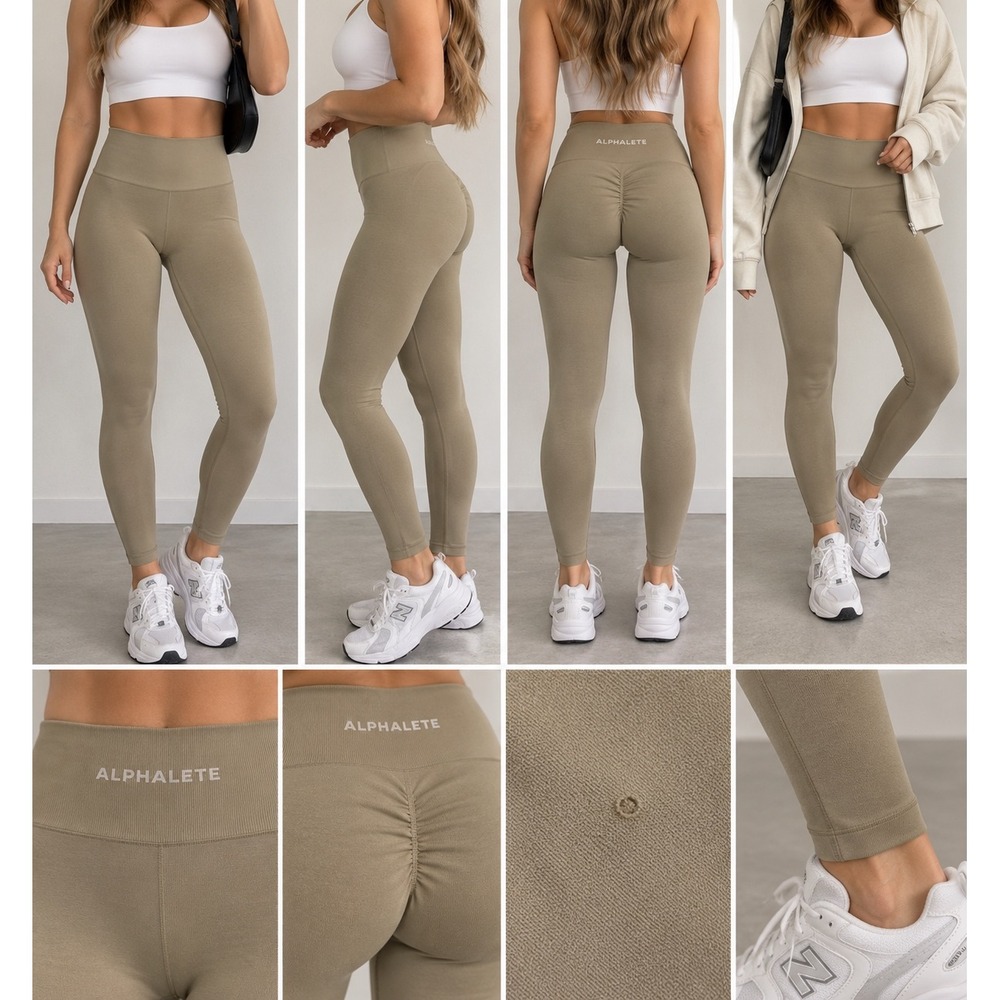 Alphalete Amplify Leggings Khaki Tan High Waist Scrunch Butt Medium